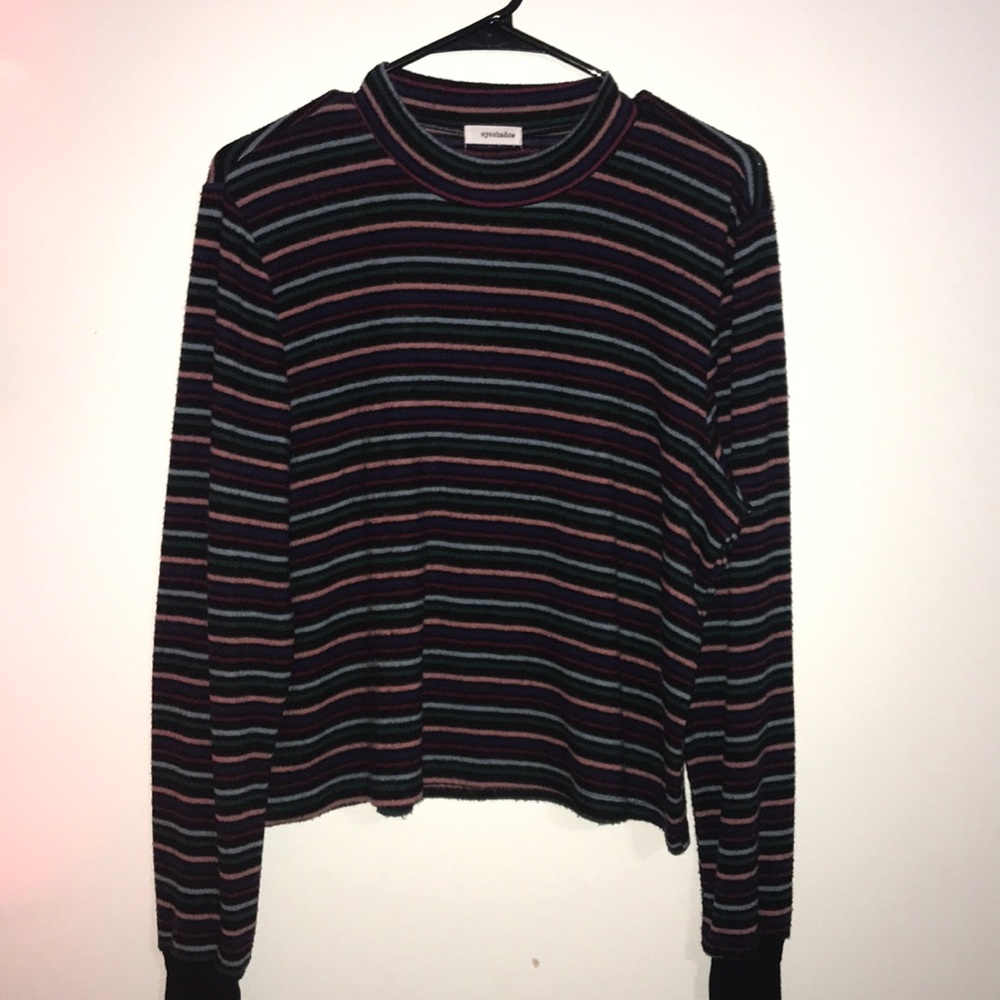 multicolored striped long sleeve shirt